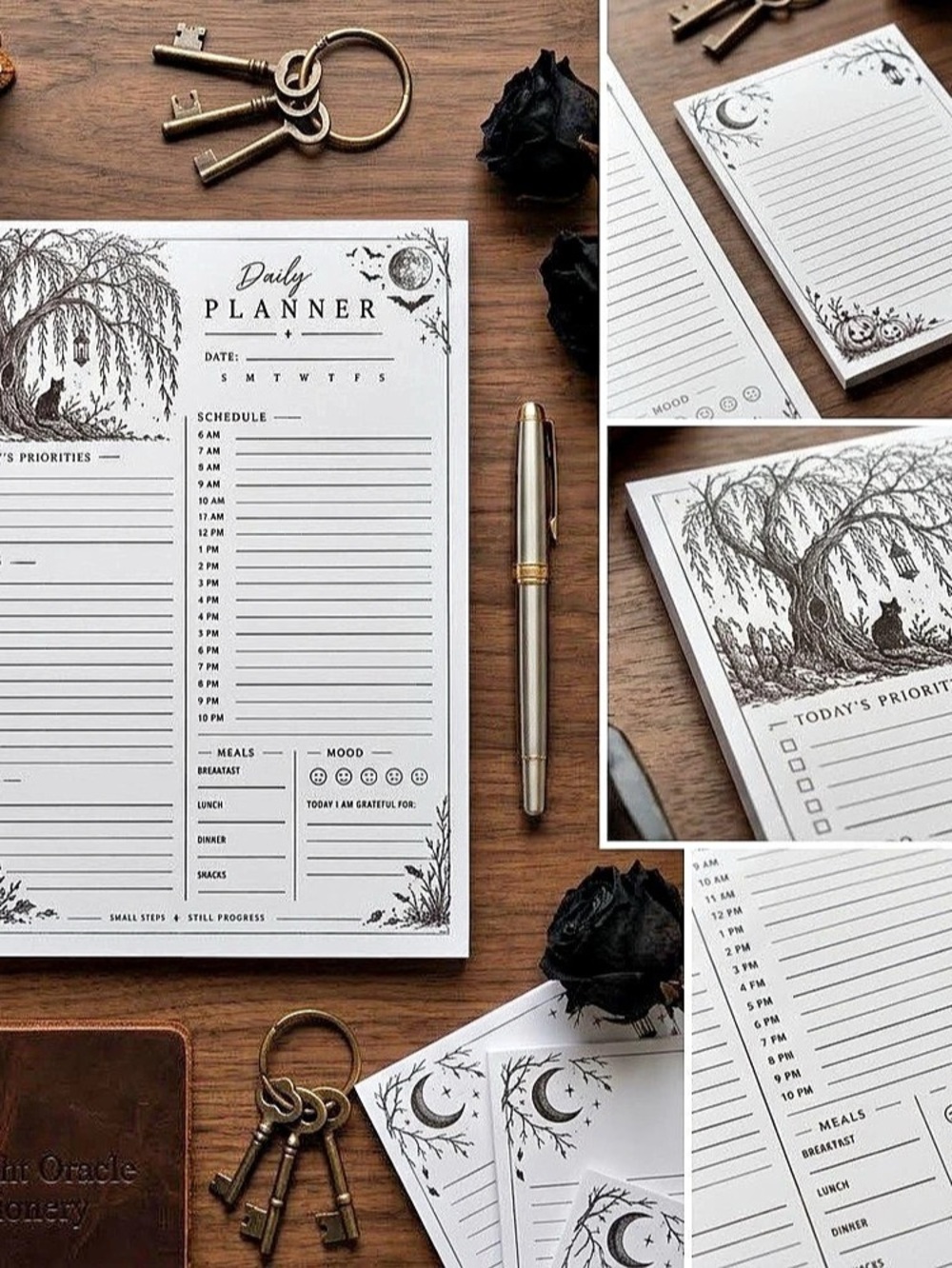 Handmade Halloween Notepad & Daily Planner Bundle, 4x6 Notepad, 8.5x11 Planner